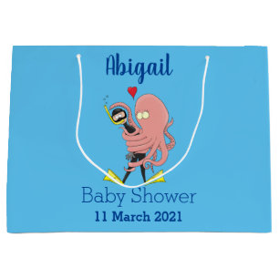 Funny octopus hugs diver cartoon humour  large gift bag