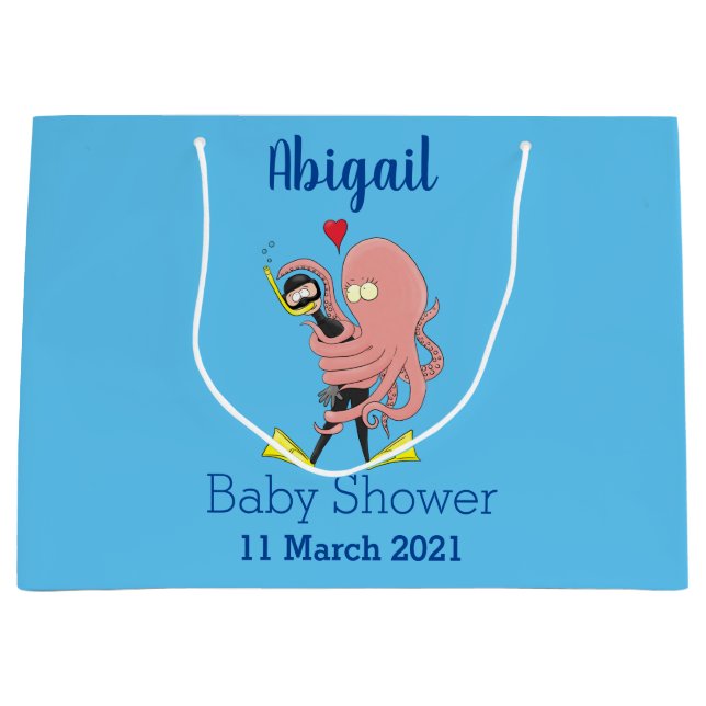 Funny octopus hugs diver cartoon humour  large gift bag (Front)