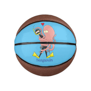 Funny octopus hugs diver cartoon humour mini basketball