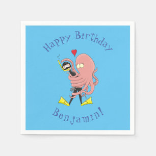 Funny octopus hugs diver cartoon humour  napkin