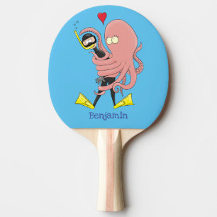 Funny octopus hugs diver cartoon humour ping pong paddle