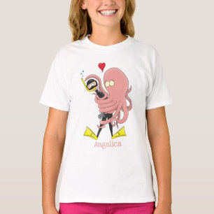 Funny octopus hugs diver cartoon humour  T-Shirt