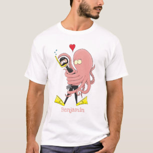 Funny octopus hugs diver cartoon humour  T-Shirt