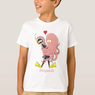 Funny octopus hugs diver cartoon humour T-Shirt