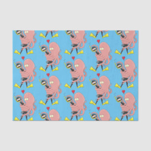 Funny octopus hugs diver cartoon humour tissue paper