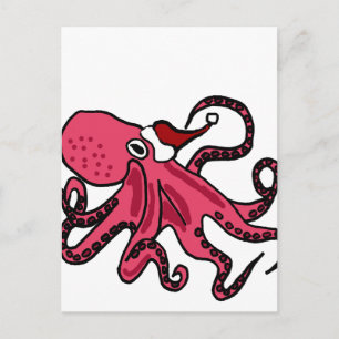 Funny Octopus in Santa Hat Christmas Art Holiday Postcard