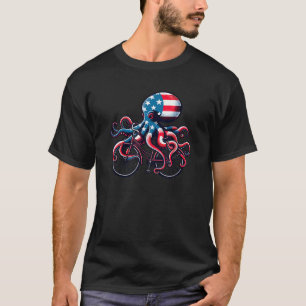 Funny Octopus Riding A Bike Octopus 4th of July Bi T-Shirt
