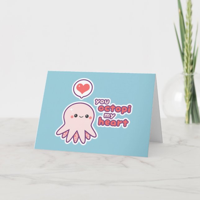 Funny Octopus Valentine Holiday Card (Front)