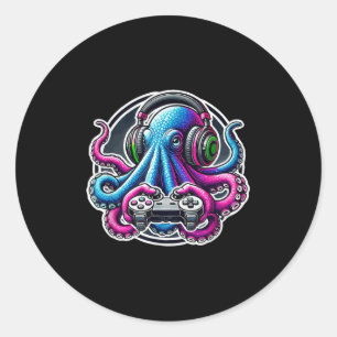 Funny Octopus Video Games Lover Gamer Octopus Gami Classic Round Sticker