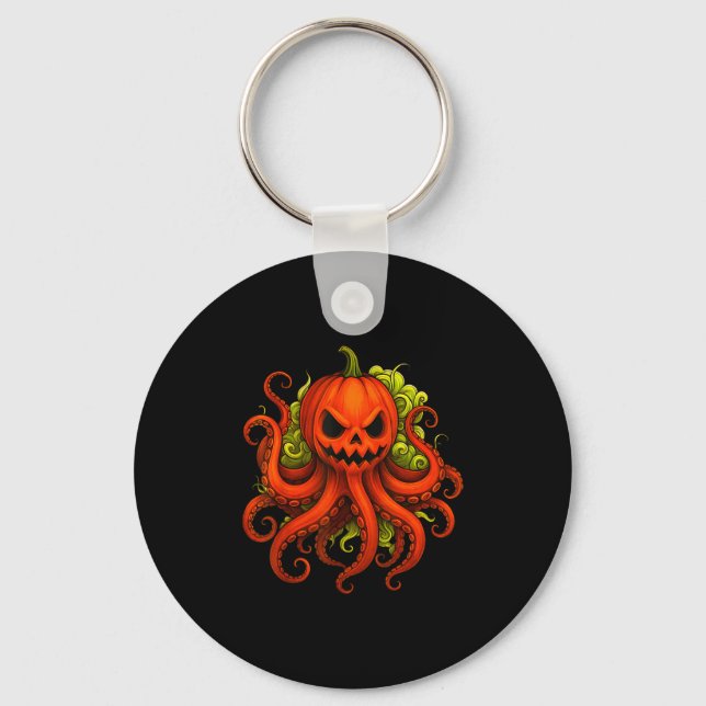 Funny Octopus With Pumpkin Head Happy Halloween Bo Key Ring (Front)