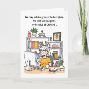 Funny Office Birthday Card with AI Humour Cartoon