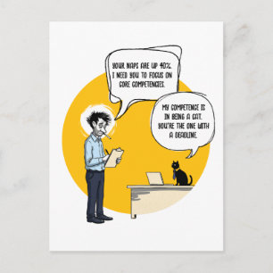 Funny Office Cat Humour Performance Review Meme Postcard