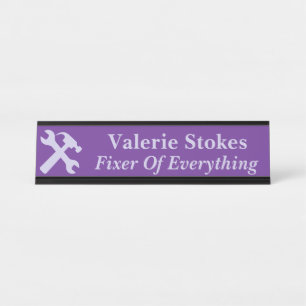 Funny Office Fixer Of Everything Silhouette Purple Desk Name Plate