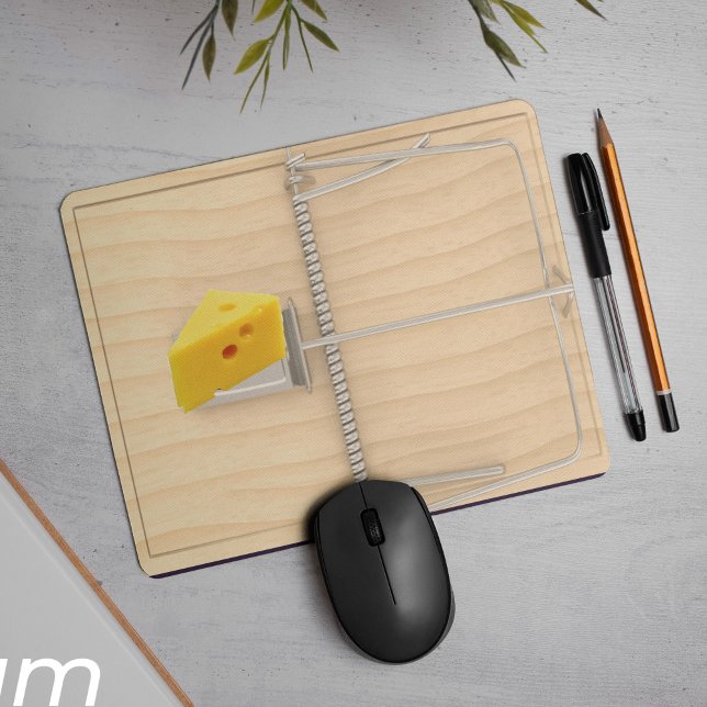 Funny Office Gift Mouse Trap Novelty Mouse Mat (A mouse pad with what else? An old school mouse trap illustration of course.)
