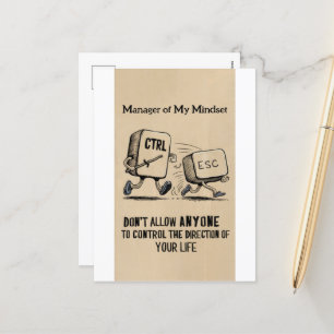 Funny Office Humour: Manager of My Mindset Postcar Holiday Postcard