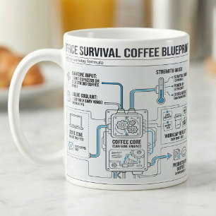 Funny Office Survival Coffee Blueprint, Coworker Mug