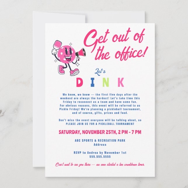 Funny Office Team Builing Logo Cartoon Pickleball Invitation (Front)