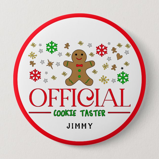 Funny Official Cookie Taster Christmas Personalise 10 Cm Round Badge (Front)