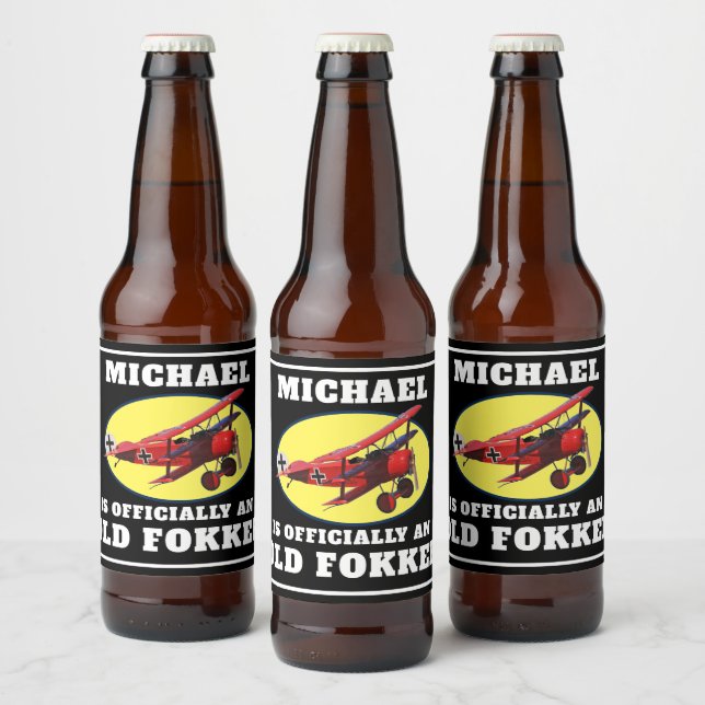 Funny Official Old Fokker Over the Hill Birthday Beer Bottle Label (Bottles)