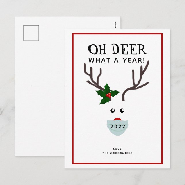 Funny Oh Deer What A Year 2021 Christmas  Holiday Postcard (Front/Back)