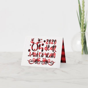 Funny Oh Deer What a Year Buffalo Plaid Christmas Holiday Card