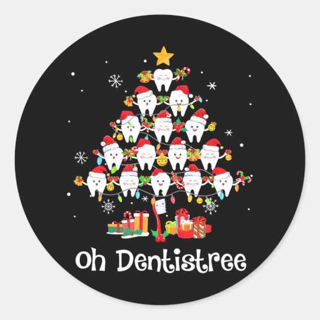 Funny Oh Dentistree Christmas Tree Dentist Dental Classic Round Sticker (Front)
