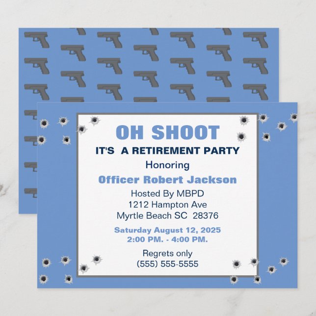 Funny Oh Shoot Police Retirement/Birthday Invite (Front/Back)