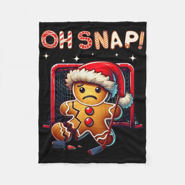 Funny Oh Snap Hockey Gingerbread Christmas Santa H Fleece Blanket (Front)