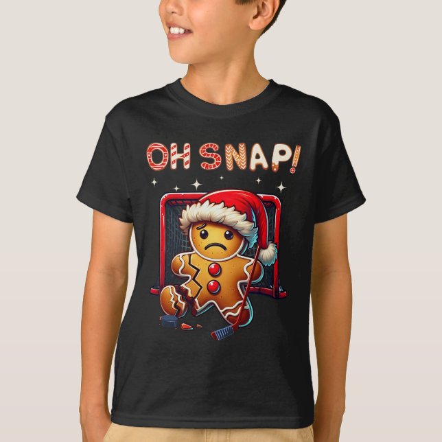 Funny Oh Snap Hockey Gingerbread Christmas Santa H T-Shirt (Front)
