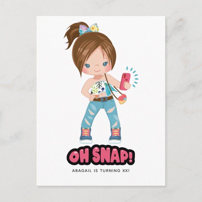 Funny Oh Snap! Selfie Girl Birthday Party Postcard (Front)