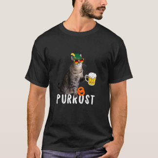 Funny Oktoberfest Cat Kitty Drinking Beer Purrost T-Shirt