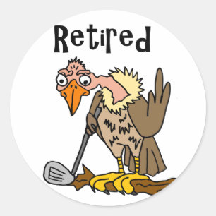 Funny Old Buzzard Playing Golf Retired Cartoon Classic Round Sticker