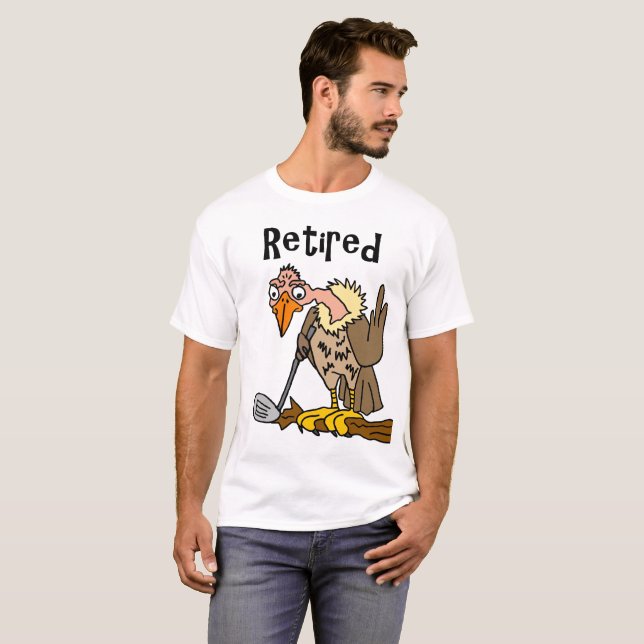 Funny Old Buzzard Playing Golf Retired Cartoon T-Shirt (Front Full)