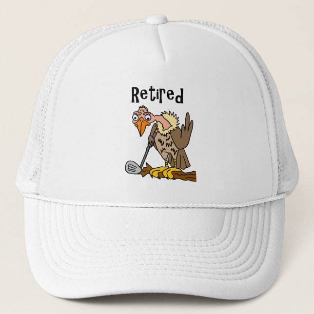 Funny Old Buzzard Playing Golf Retired Cartoon Trucker Hat (Front)