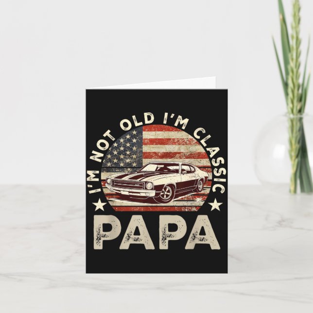 Funny Old Car Clic American Us Flag Mens Dad Papa  Card (Front)