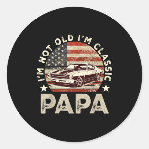 Funny Old Car Clic American Us Flag Mens Dad Papa Classic Round Sticker