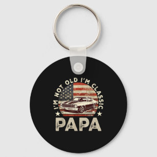 Funny Old Car Clic American Us Flag Mens Dad Papa  Key Ring