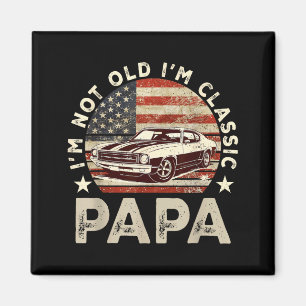 Funny Old Car Clic American Us Flag Mens Dad Papa  Magnet