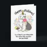 Funny Old English Sheepdog Birthday Card Donuts<br><div class="desc">Funny Old English Sheepdog Birthday Card Donuts. .Time to eat the donuts! This funny birthdaycard feature your favorite Old English Sheepdog Dog all decked out in his party hat, munching on your stash of birthday donuts. Sprinkles flying everywhere, and your pup already has a donut in his mouth and two...</div>