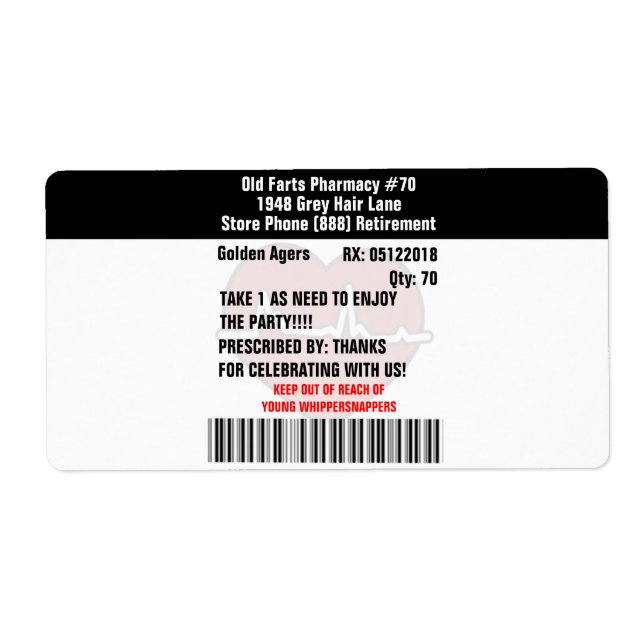 Funny Old Farts Party Prescription RX Bottle (Front)