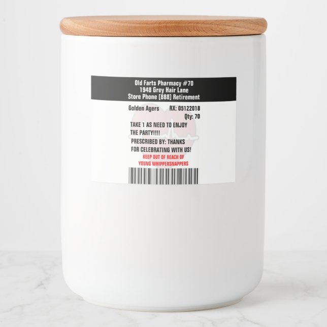 Funny Old Farts Party Prescription RX Bottle Label (Front)