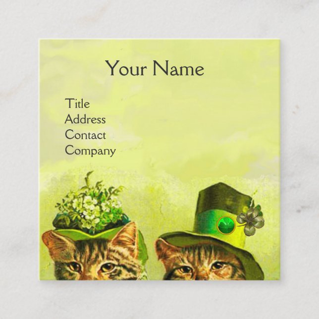 FUNNY OLD FASHION ST.PATRICK'S CATS,HEART MONOGRAM SQUARE BUSINESS CARD (Front)