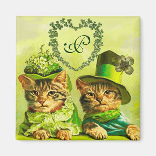 FUNNY OLD FASHION ST.PATRICK'S DAY CATS HEART MAGNET