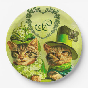 FUNNY OLD FASHION ST.PATRICK'S DAY CATS HEART PAPER PLATE