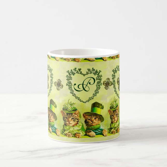 FUNNY OLD FASHION ST PATRICK'S DAY CATS, SHAMROCKS COFFEE MUG (Center)