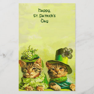 FUNNY OLD FASHION ST PATRICK'S DAY CATS, SHAMROCKS STATIONERY