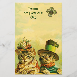 FUNNY OLD FASHION ST PATRICK'S DAY CATS, SHAMROCKS STATIONERY
