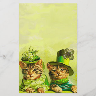 FUNNY OLD FASHION ST PATRICK'S DAY CATS, SHAMROCKS STATIONERY