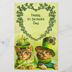 FUNNY OLD FASHION ST PATRICK'S DAY CATS, SHAMROCKS STATIONERY