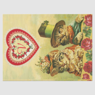 FUNNY OLD FASHION VALENTINE'S DAY CATS WITH HEARTS TISSUE PAPER